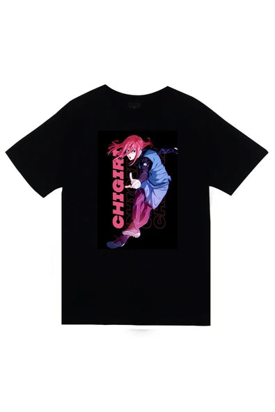 fame-stoned Blue Lock Chigiri Hyoma Anime Baskılı Unisex %100 Pamuk Siyah T-shirt