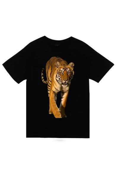 fame-stoned Unisex Siyah Kaplan Baskılı T-shirt