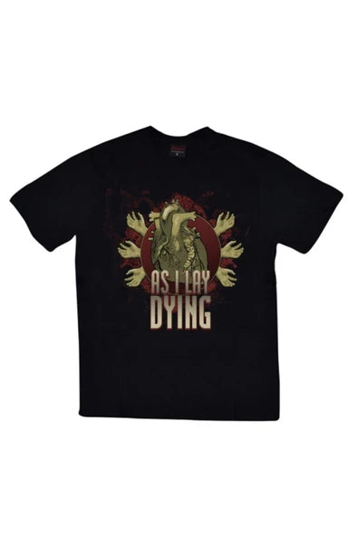 Erkek Siyah Asilay Dying Logosu ve kalp/eller baskılı siyah tişört