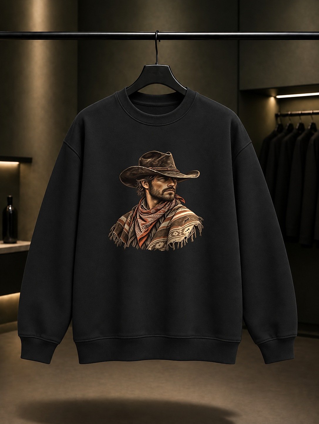 Kovboy Portresi Sweatshirt Siyah
