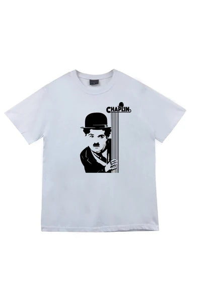 fame-stoned Unisex Beyaz Charlie Chaplin Baskılı T-Shirt