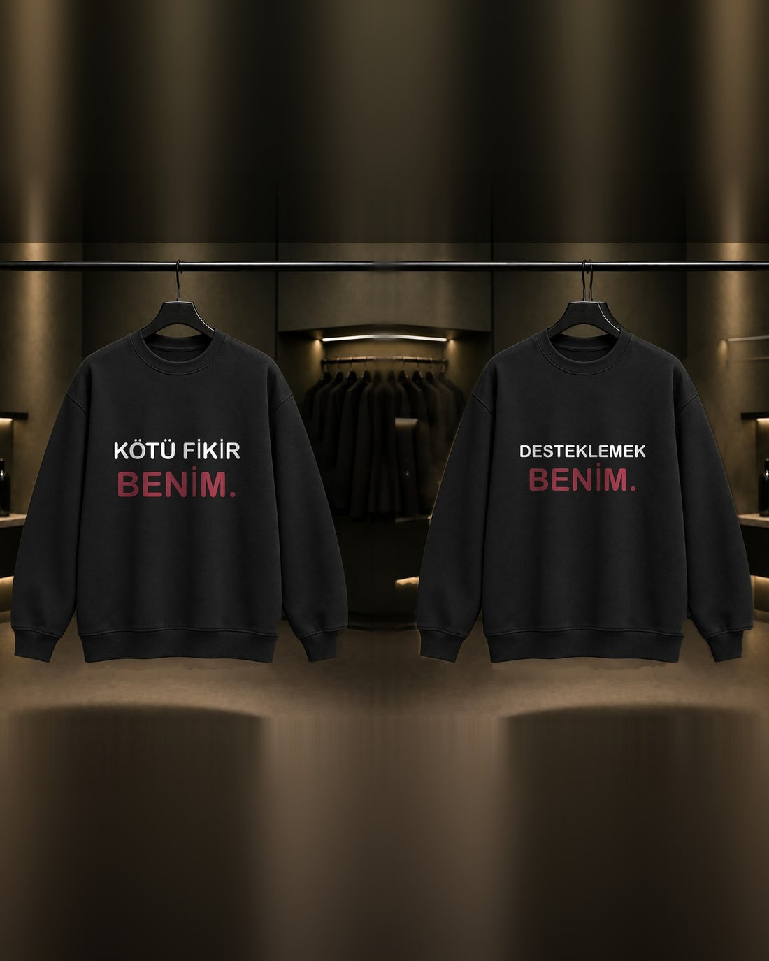 Kötü Fikir Benim & Desteklemek Benim — BFF İkili Baskılı Unisex %100 Pamuk Sweatshirt — İkili, Siyah
