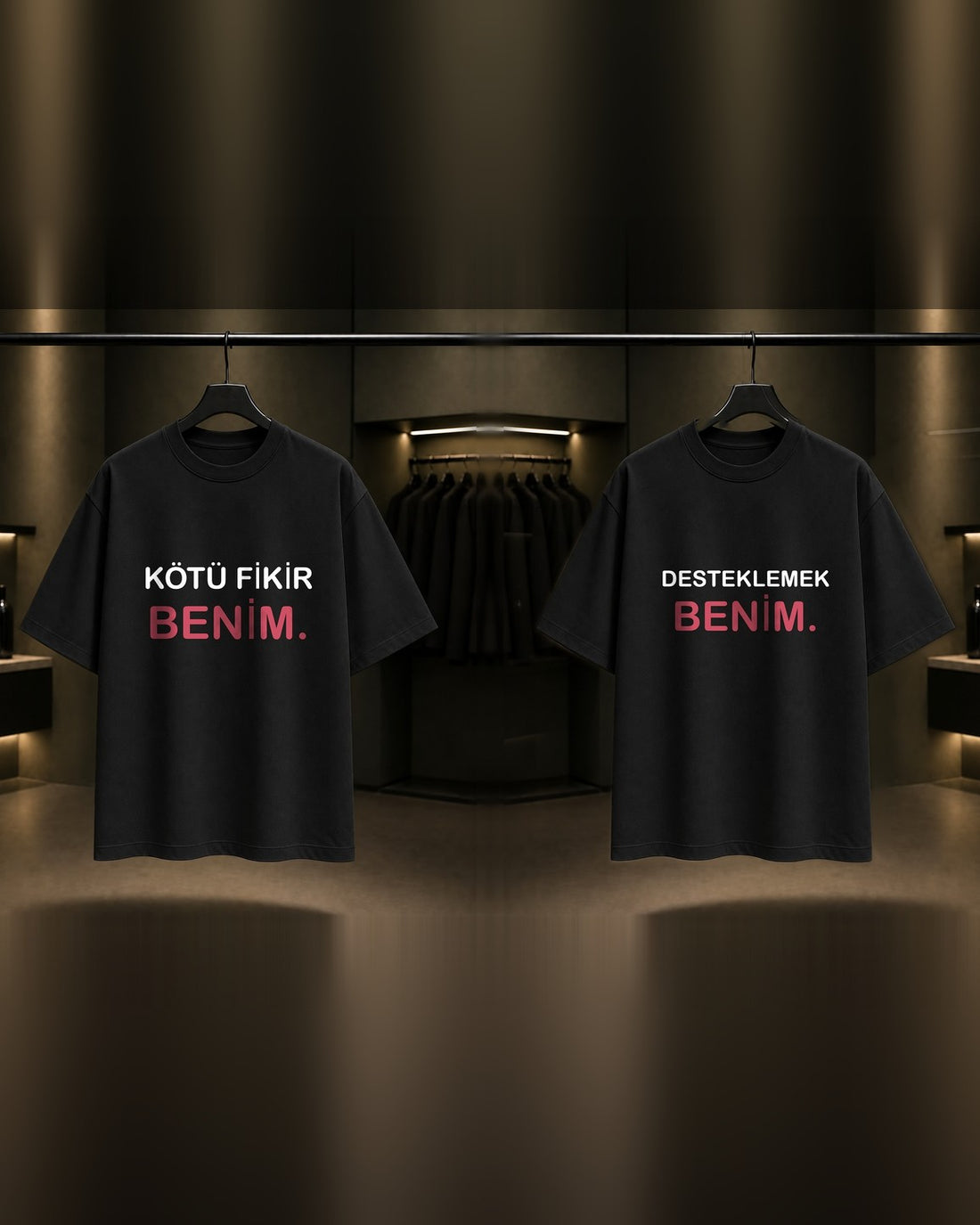 Kötü Fikir Benim & Desteklemek Benim — BFF İkili Baskılı Unisex %100 Pamuk T-shirt — İkili, Siyah