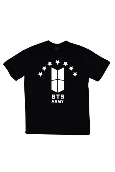 fame-stoned Bts, K-pop Müzik Grubu Baskılı Unisex %100 Pamuk Siyah T-shirt