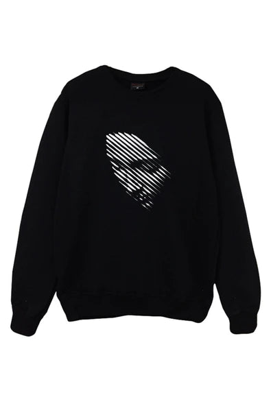 Kadın Beyaz fırça darbeleriyle çizilmiş baskılı siyah sweatshirt