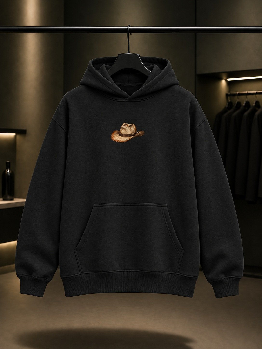 Kovboy Şapkası Mini Kapüşonlu Sweatshirt Siyah