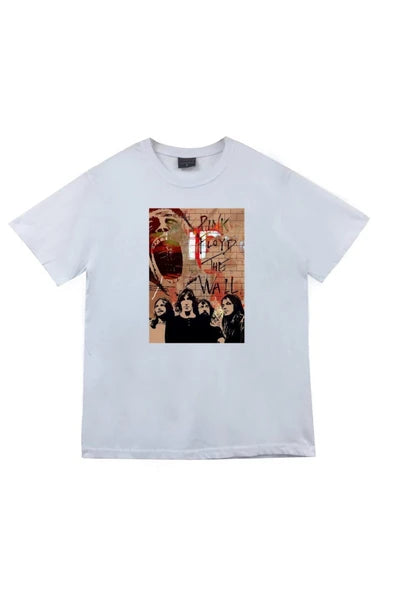 fame-stoned Pink Floyd Baskılı Unisex %100 Pamuk Beyaz T-shirt