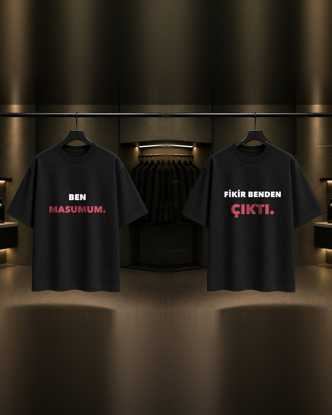 Ben Masumum & Fikir Benden Çıktı — BFF İkili Baskılı Unisex %100 Pamuk T-shirt — İkili, Siyah