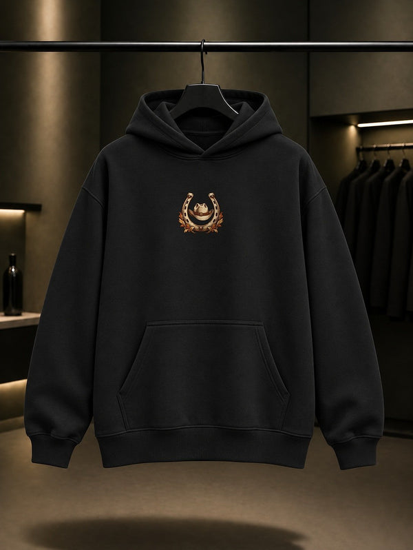 Kovboy Nalı Mini Kapüşonlu Sweatshirt Siyah