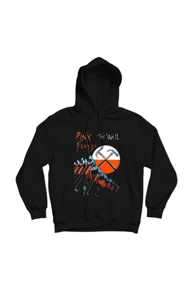 Pink Floyd The Wall temalı çekiçler baskılı siyah kapüşonlu sweatshirt