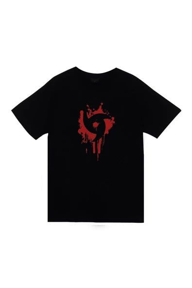 fame-stoned Mangekyu Sharingan Anime Baskılı Unisex %100 Pamuk Siyah T-shirt
