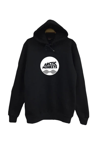 Arctic Monkeys Beyaz daire içinde logo baskılı siyah kapüşonlu sweatshirt