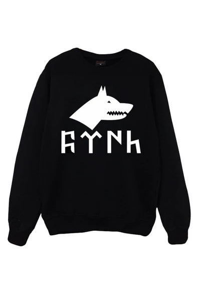 Pubg Beyaz bozkurt başı baskılı siyah sweatshirt