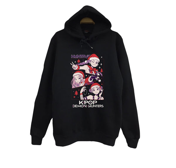 K-Pop Demon Hunters - Yılbaşı baskılı siyah kapüşonlu sweatshirt