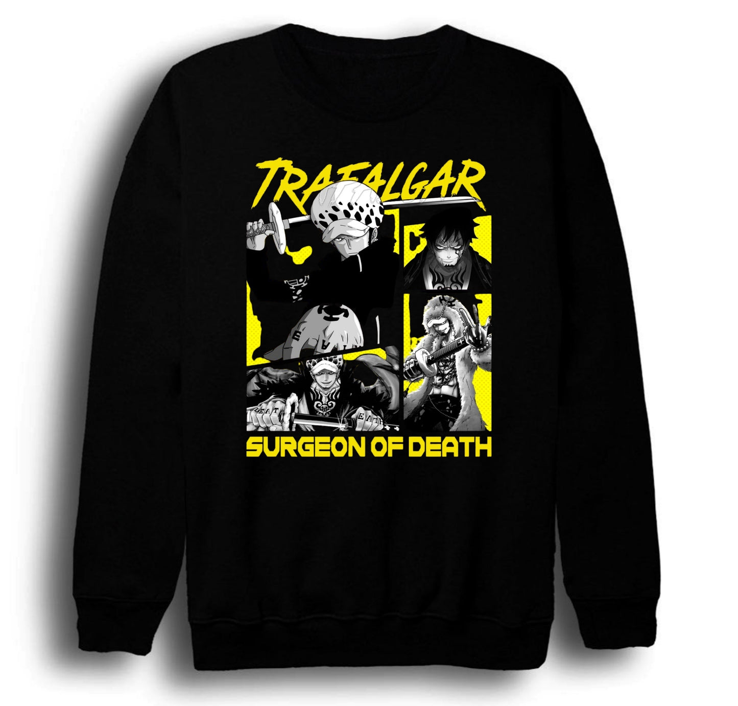 One Piece - Trafalgar Law - Anime Baskılı Unisex %100 Pamuk Bisiklet Yaka Siyah Sweatshirt