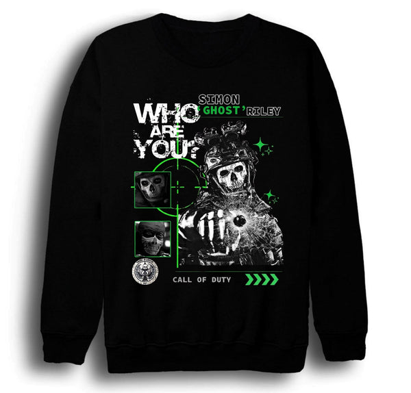 Call Of Duty - Ghost - Simon Riley baskılı siyah sweatshirt