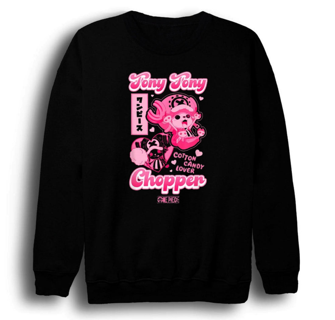 One Piece - Tony Tony Chopper baskılı siyah sweatshirt