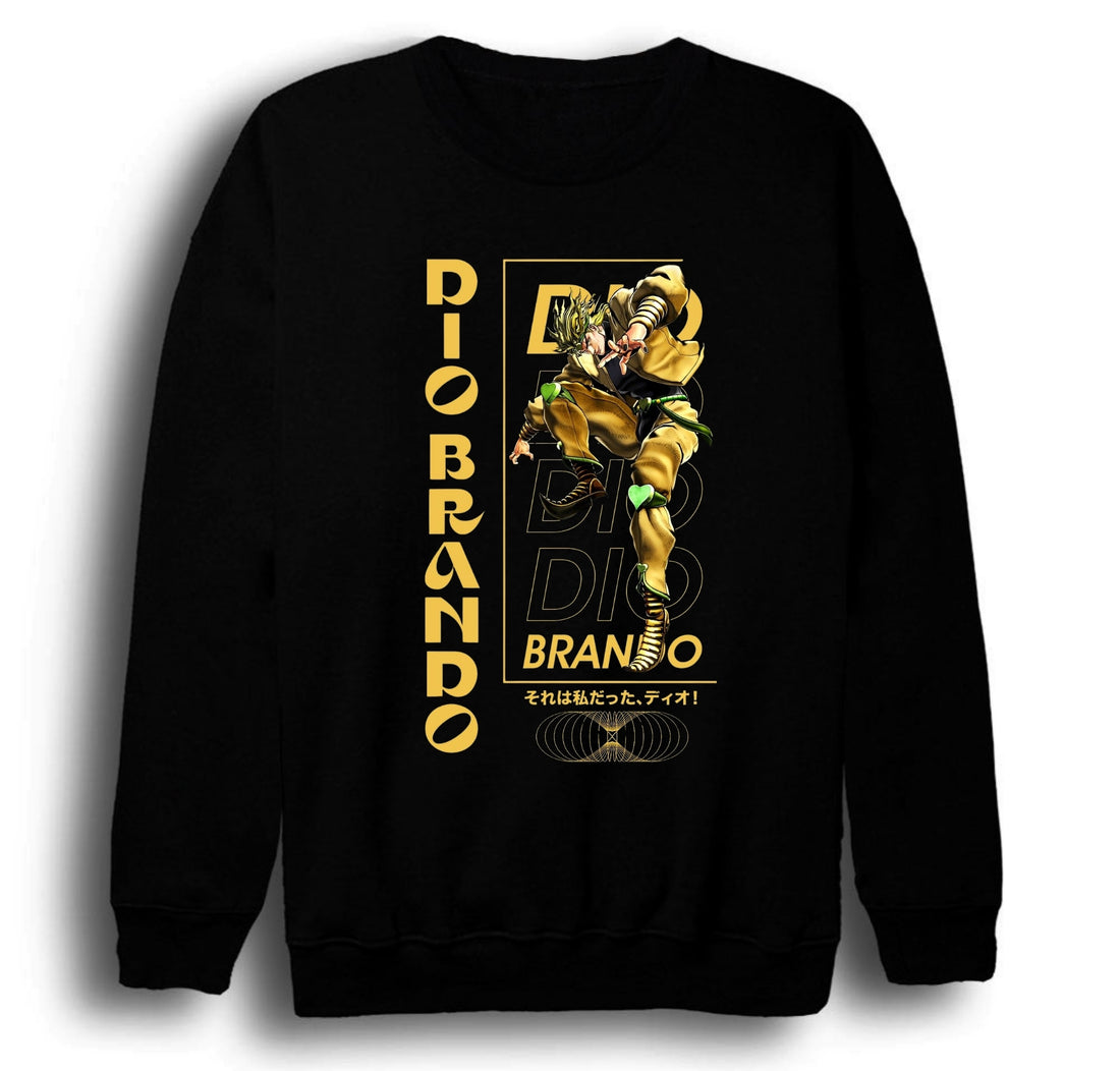 JoJo's Bizarre Adventure Dio Brando baskılı siyah sweatshirt