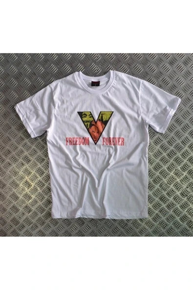 fame-stoned V For Vendetta Baskılı Unisex %100 Pamuk Beyaz T-shirt