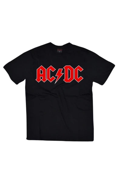 Unisex Siyah Ac-dc Kırmızı klasik logo baskılı siyah tişört