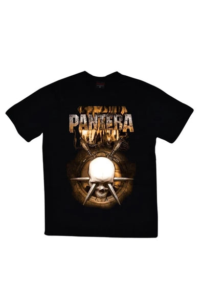 Pantera Logosu ve altın tonlu baskılı siyah tişört