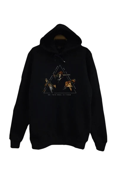 Nf Üçgen çerçeve içinde grup baskılı siyah kapüşonlu sweatshirt