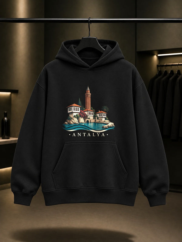 Antalya Yivli Minare Kapüşonlu Sweatshirt – Siyah