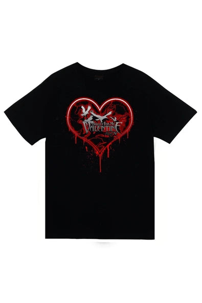 Bullet For My Valentine Logosu, kırmızı neon kalp baskılı siyah tişört