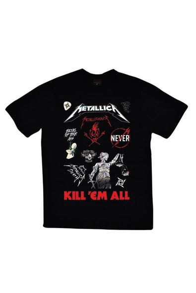 fame-stoned Metallica Baskılı Unisex %100 Pamuk Siyah T-shirt