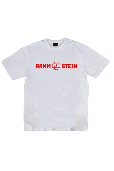 fame-stoned Rammstein Baskılı Unisex %100 Pamuk Beyaz T-shirt
