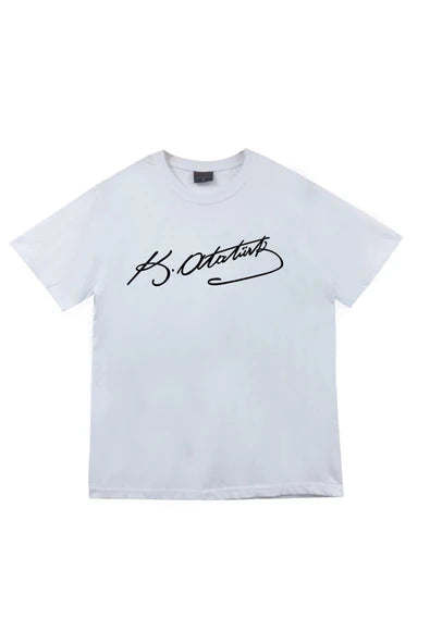 fame-stoned Gazi Mustafa Kemal Atatürk Baskılı Unisex %100 Pamuk Mavi T-shirt