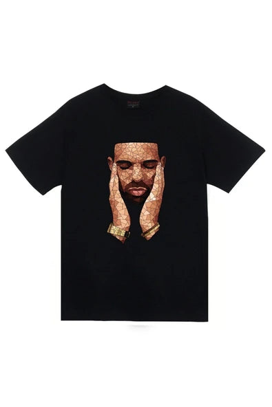 fame-stoned Drake Baskılı Unisex %100 Pamuk Siyah T-shirt