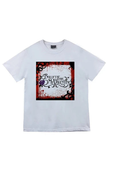 fame-stoned Bullet For My Valentine Baskılı Unisex %100 Pamuk Beyaz T-shirt