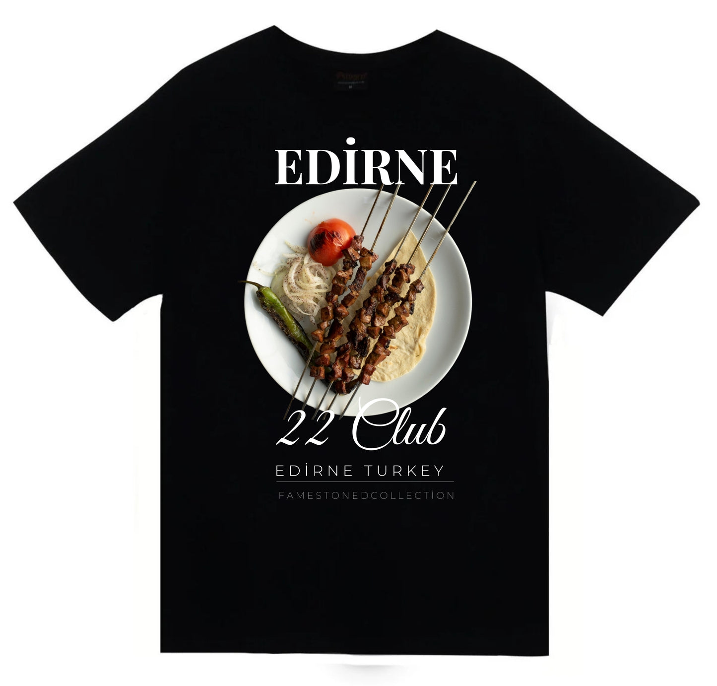 Edirne - 22 - Selimiye - Tava Ciğer - Şehir Baskılı Unisex %100 Pamuk Siyah T-shirt