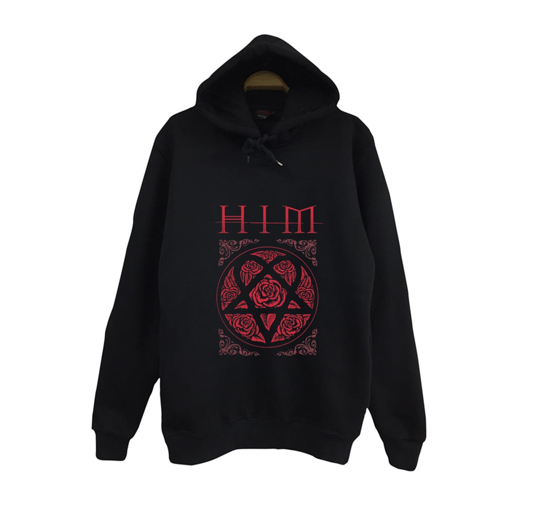 Him Kırmızı Heartagram amblemi baskılı siyah kapüşonlu sweatshirt