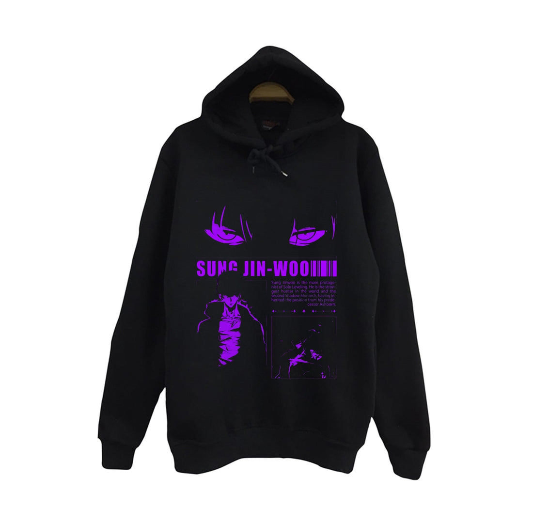 Solo Leveling - Sung Jin-Woo - Arise baskılı siyah kapüşonlu sweatshirt