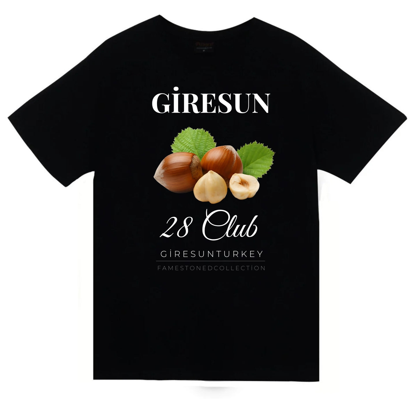 Giresun - 28 - Fındık - Ada - Şehir Baskılı Unisex %100 Pamuk Siyah T-shirt