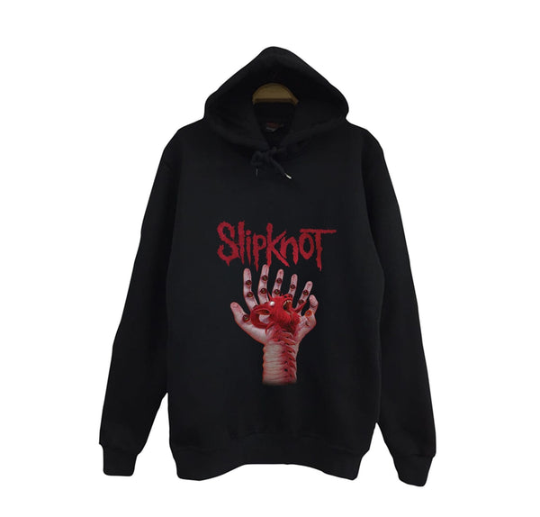 Slipknot Kanlı el ve kırmızı baskılı siyah kapüşonlu sweatshirt