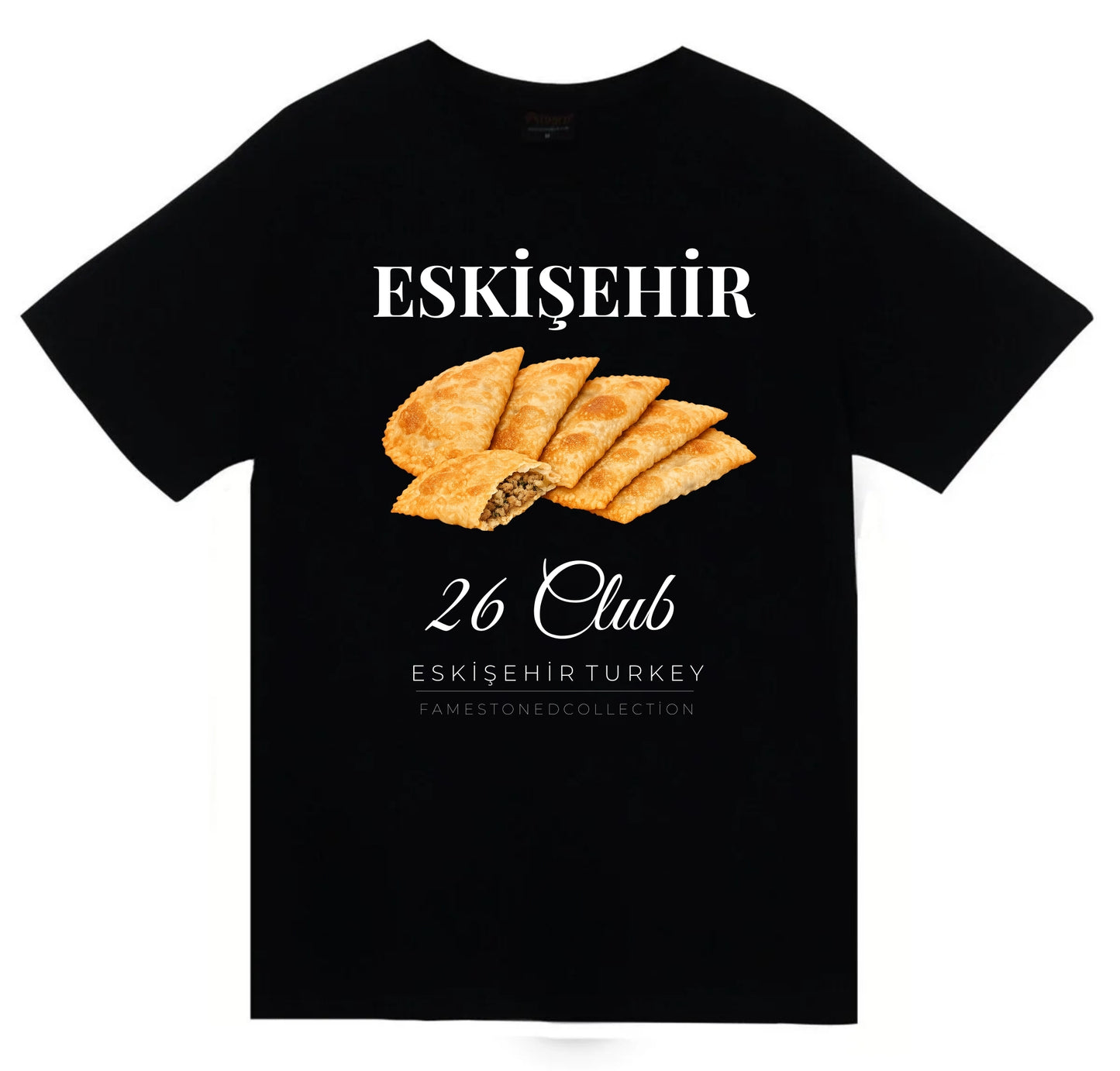Eskişehir 26 Odunpazarı - Lületaşı - Şehir Baskılı Unisex %100 Pamuk Siyah T-shirt