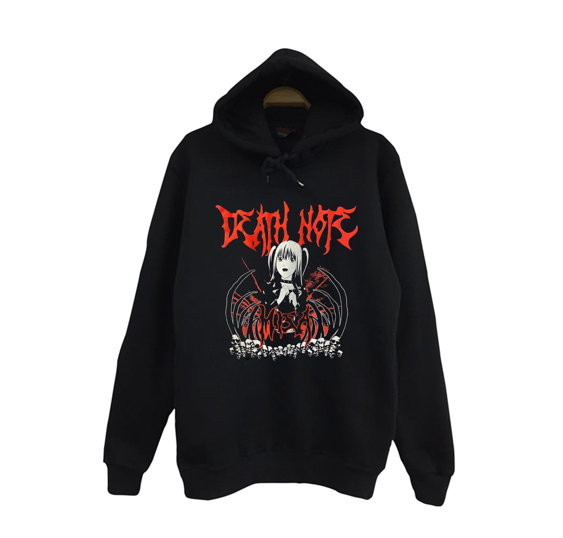 Death Note - Misa Amane kırmızı baskılı siyah kapüşonlu sweatshirt