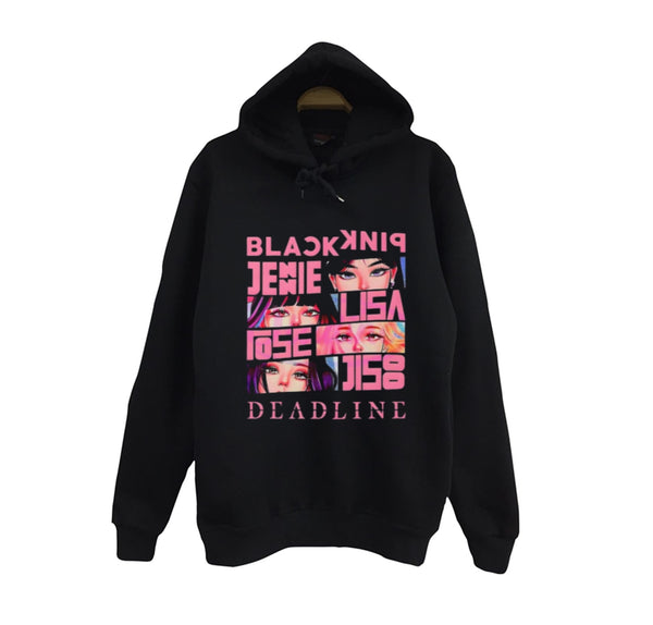 Blackpink - Lisa - Jennie - Jisoo -Rose - Deadline baskılı siyah kapüşonlu sweatshirt