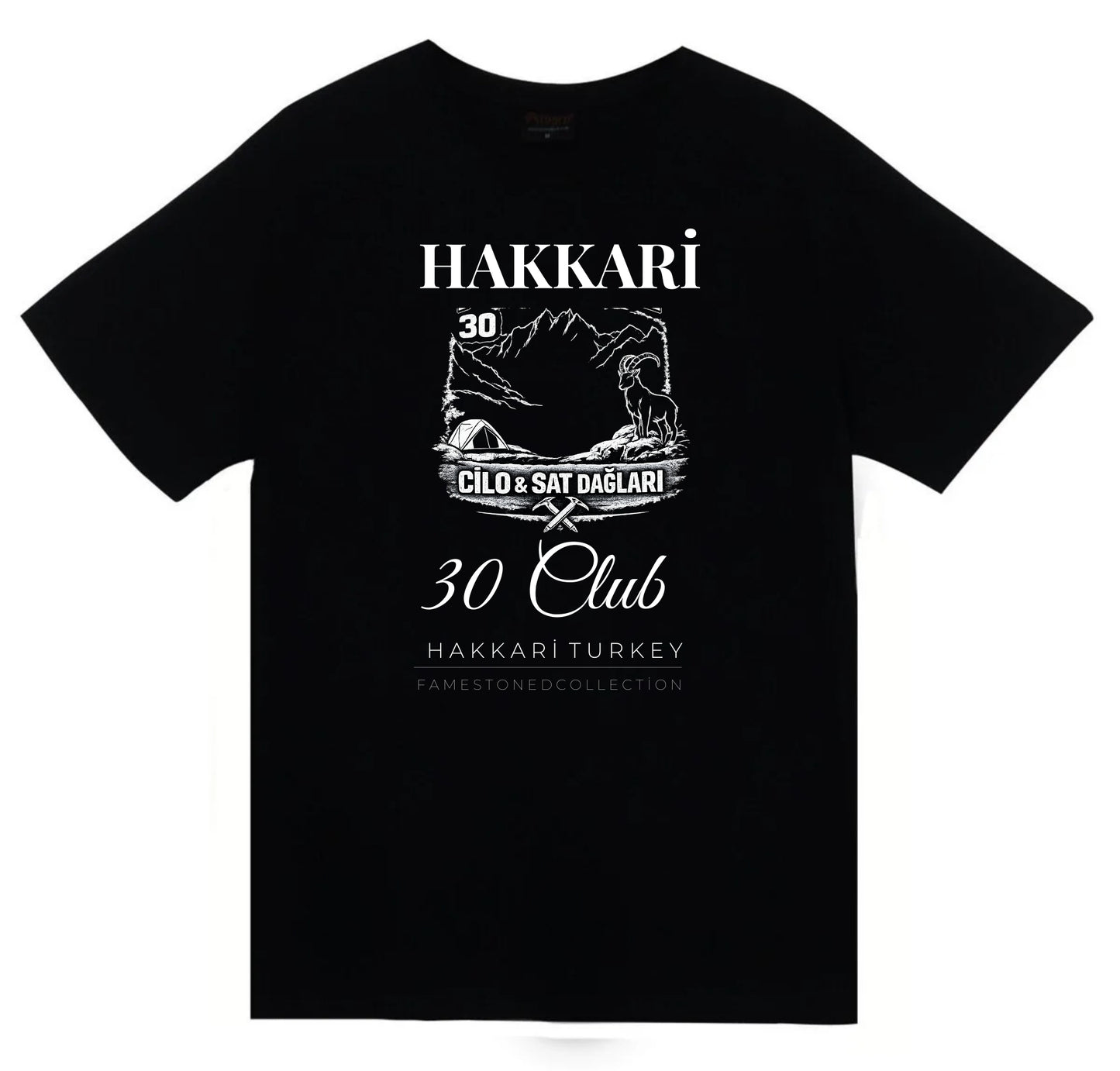 Hakkâri - 30 - Cilo - Sat - Şehir Baskılı Unisex %100 Pamuk Siyah T-shirt