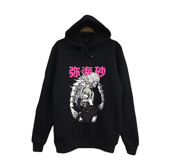 Death Note - Misa Amane baskılı siyah kapüşonlu sweatshirt