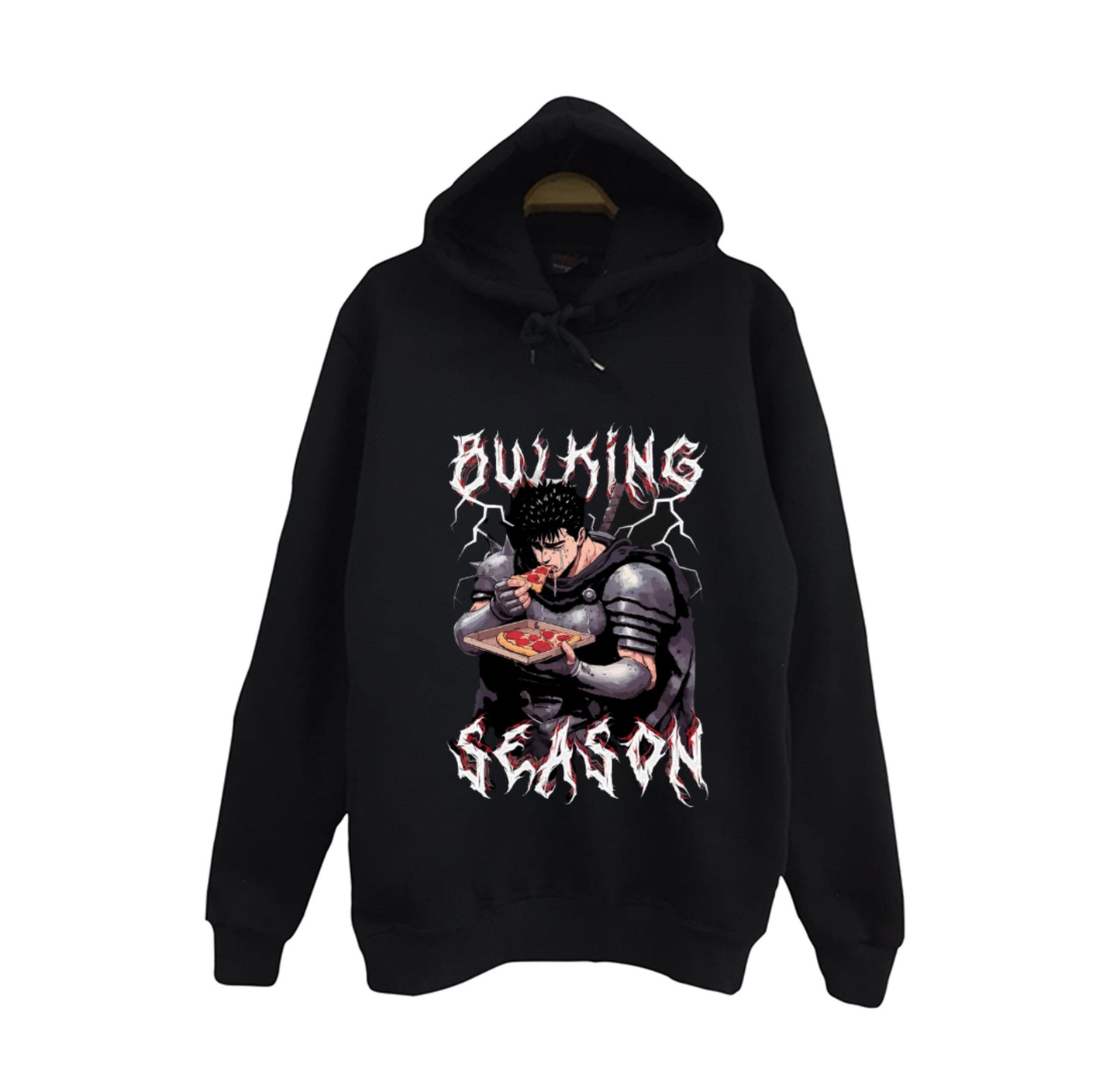 Berserk - Guts Baskılı Unisex %100 Pamuk Kapüşonlu Siyah Sweatshirt