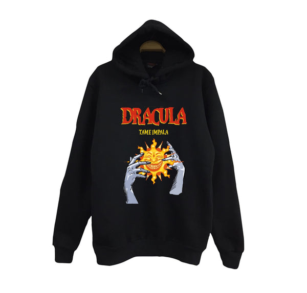 Tame Impala Müzik Grubu - Dracula baskılı siyah kapüşonlu sweatshirt