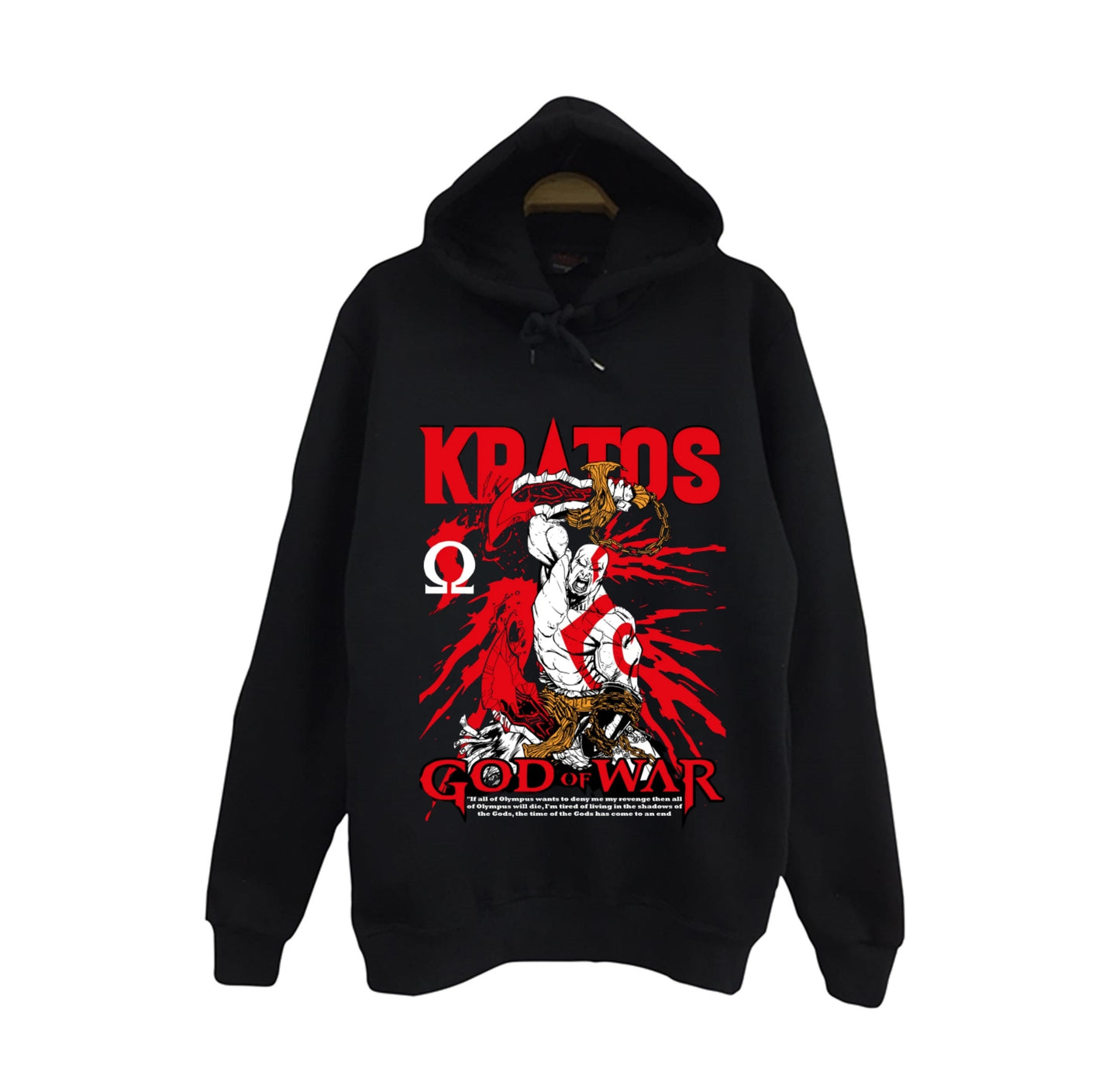 God Of War - Kratos - Oyun Baskılı Unisex %100 Pamuk Kapüşonlu Siyah Sweatshirt