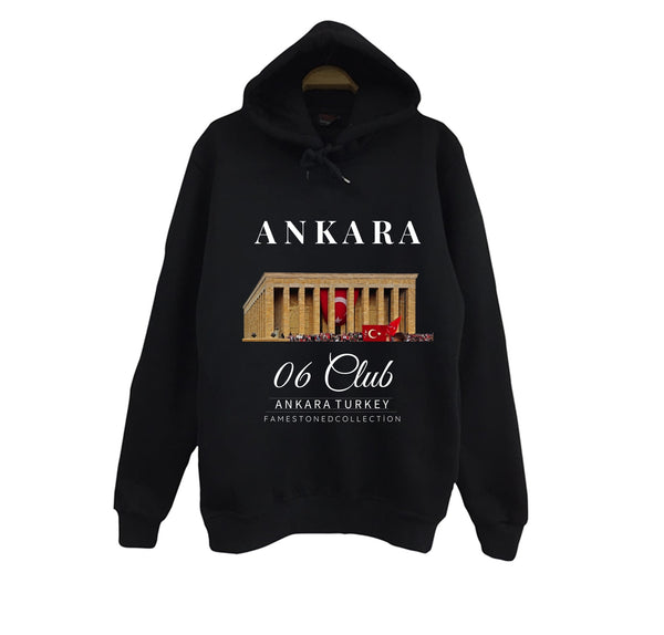 Ankara 06 Anıtkabir Atatürk Türk Bayrağı Şehir baskılı siyah kapüşonlu sweatshirt