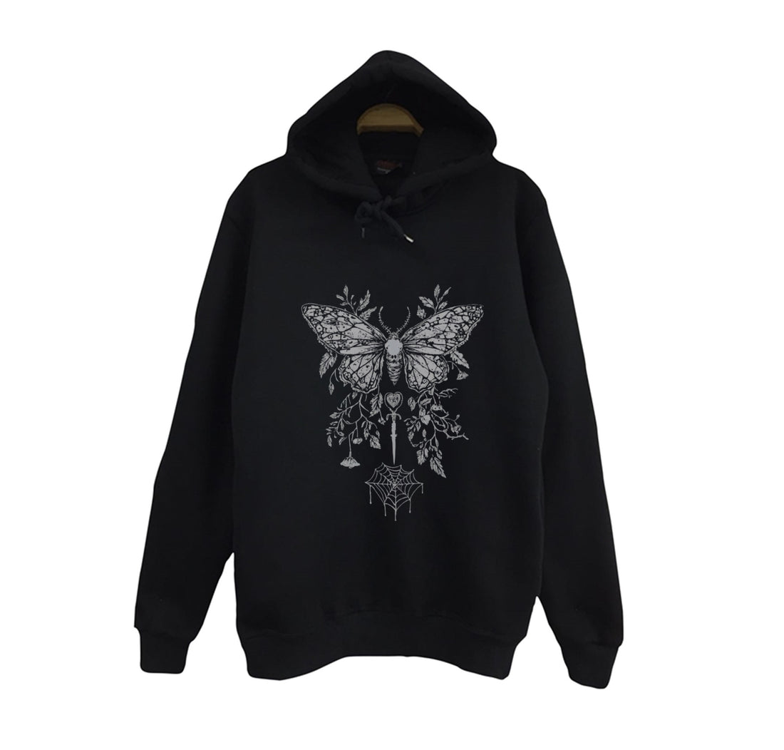 Gothic Gotik güve/kelebek, hançer baskılı siyah kapüşonlu sweatshirt
