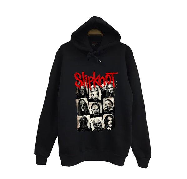 Slipknot Maskeli dokuz üyenin fotoğraf baskılı siyah kapüşonlu sweatshirt