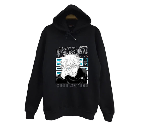 Jujutsu Kaisen Satoru Gojo Anime baskılı siyah kapüşonlu sweatshirt